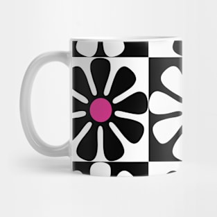 60's Retro Big Flowers in Black, White and Pink Mug